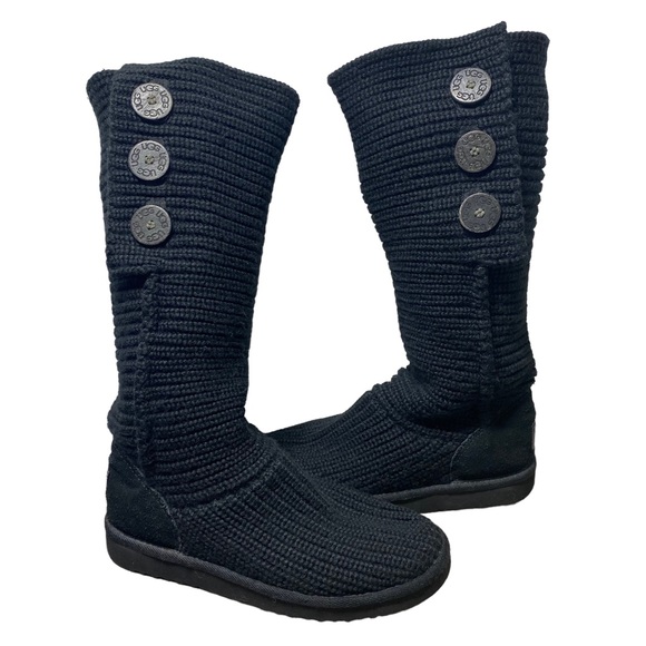 UGG Classic Cardy Boots Black ribbed - Picture 1 of 13